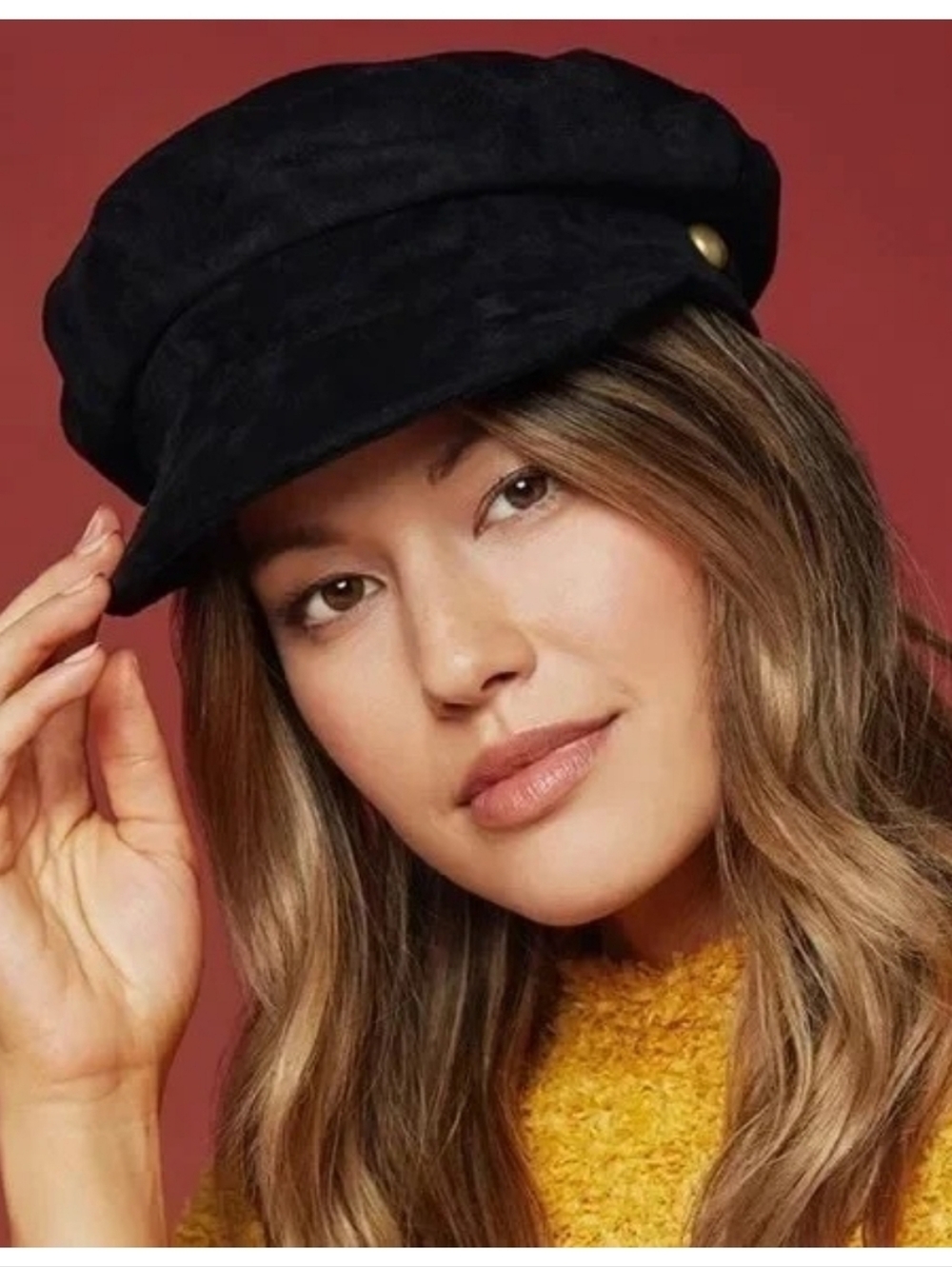 Lack Of Color Black Faux Suede Newsboy Cadet Cap Hat